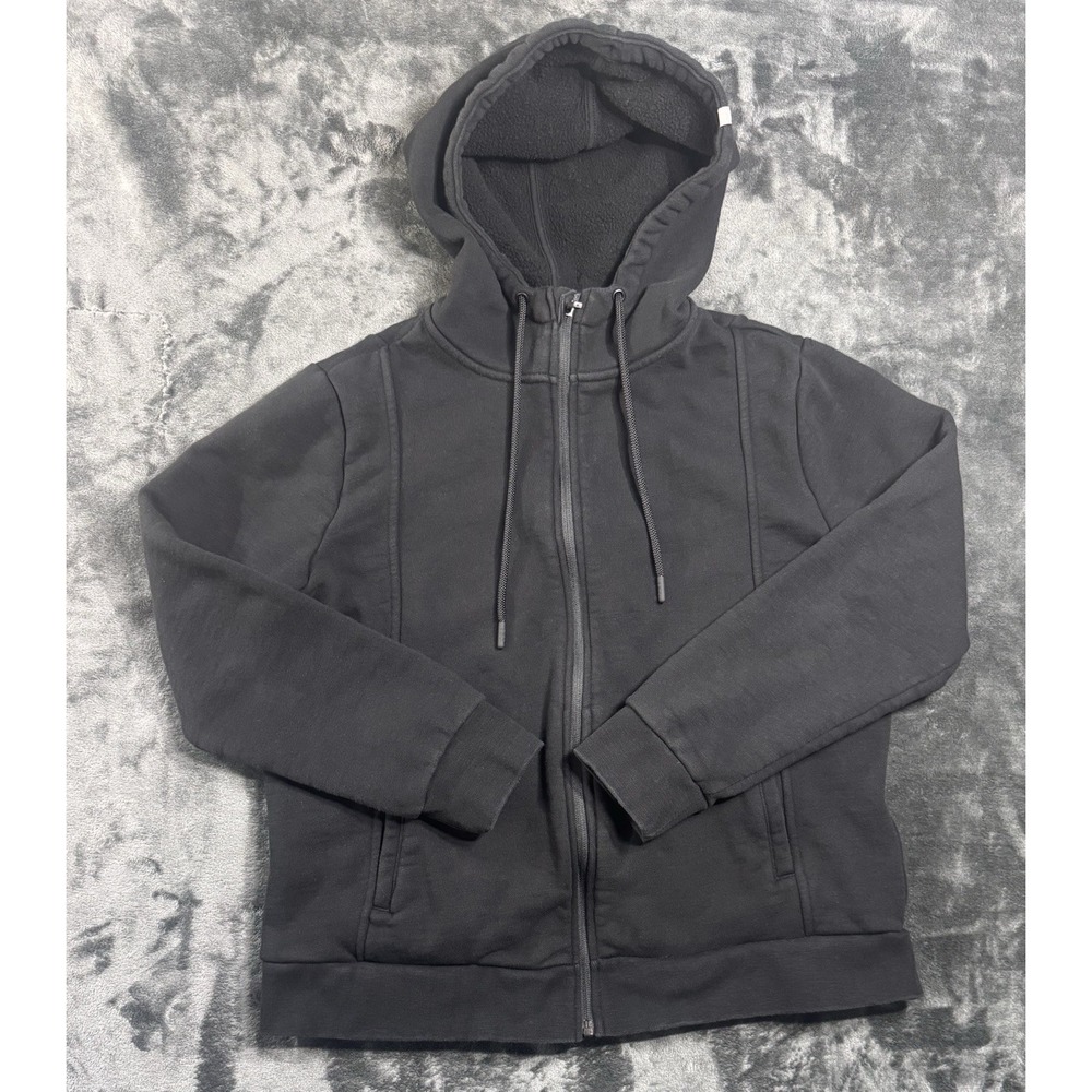 FIGS Essential Womens Large Black Full Zip Fleece Lined Hoodie Jacket